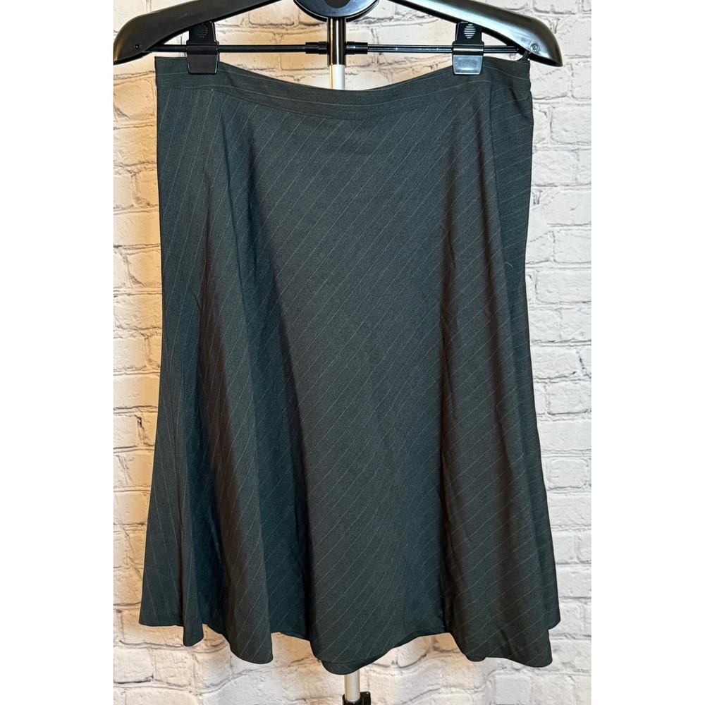 Chaps Womens Charcoal Grey Pinstripe A-Line Midi Skirt Size 10 Side Zip Flare